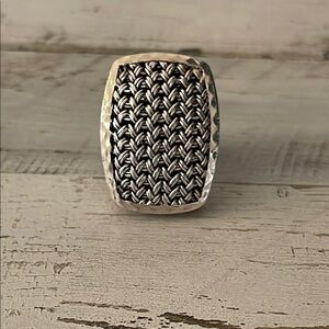 Lois Hill Silver Rectangular Textile Weave Cut-Out Ring.